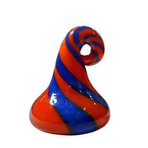 Murano Glass Swirl Ornament Orange & Blue Art Glass Collectible 2” x 1.5”
